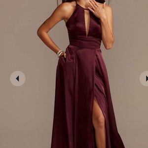 Galina Signature charmeuse keyhole crisscross back dress in color Wine
